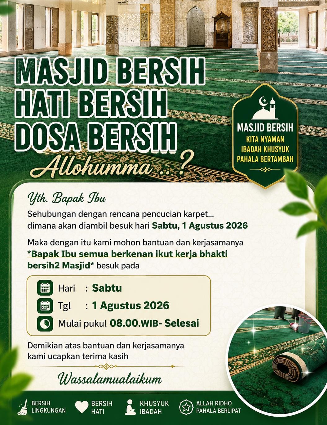 Kerja Bakti Cuci Karpet Masjid